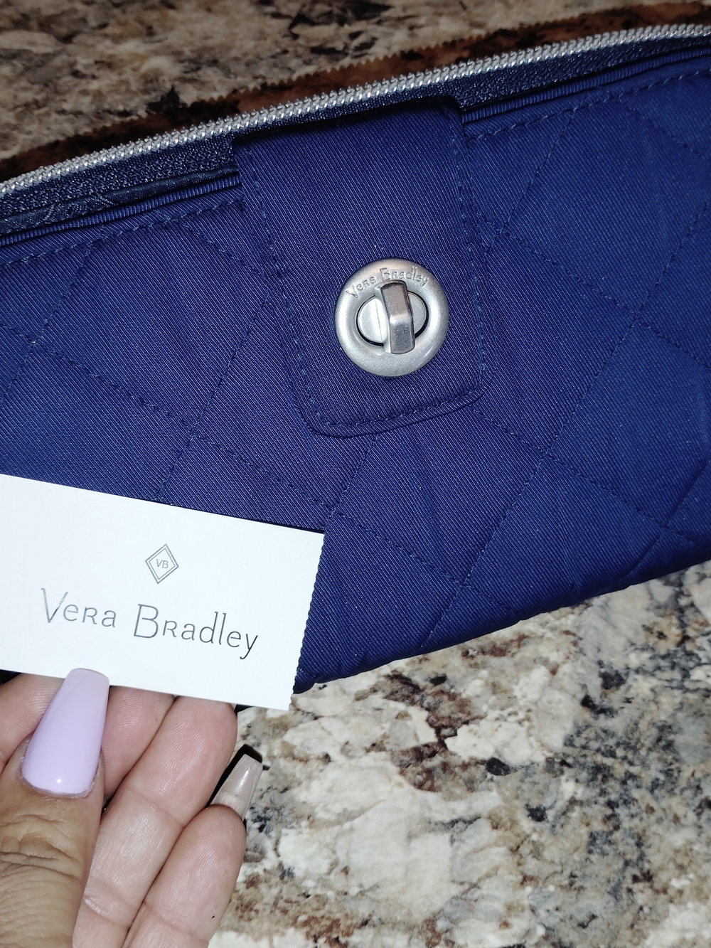 Vera Bradley Deep Navy Quilted Turn-Lock Wallet. New Gorgeous Large - Picture 4 of 5